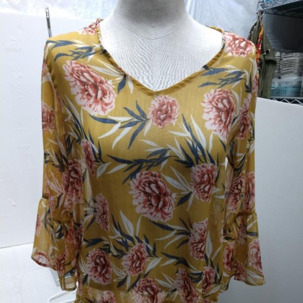 Crosstree Lane Sheer Floral Bell Sleeve Dress / Co